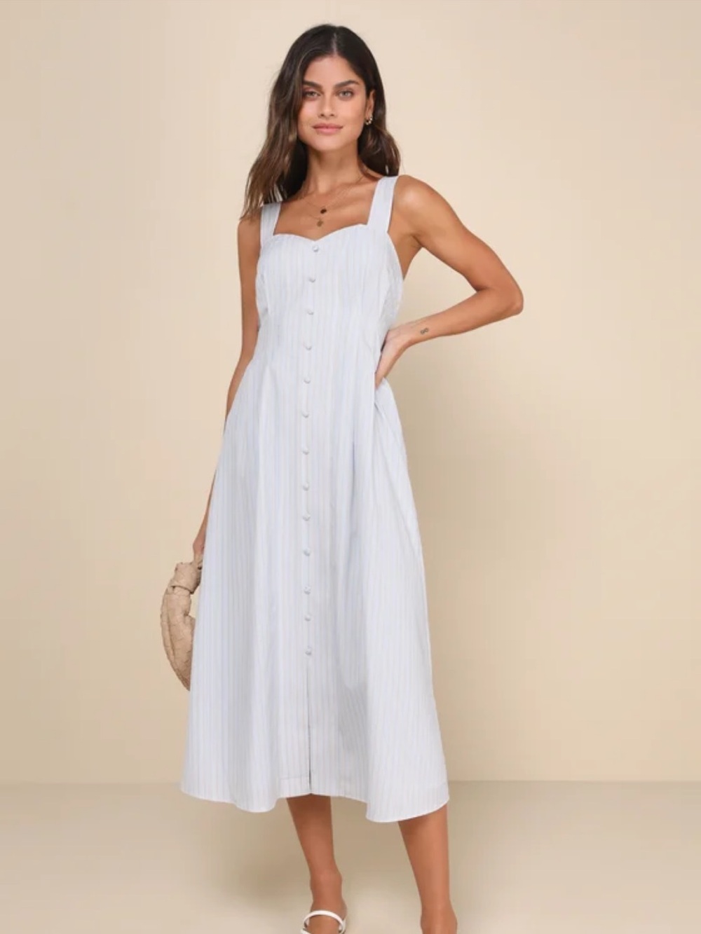 Lulus Pretty in Provence- Light Blue Striped MIDI Dress